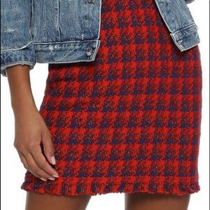 IRO Quisera Red/Blue Frayed Metallic Tweed Mini Skirt Size 34 US 2(XS)